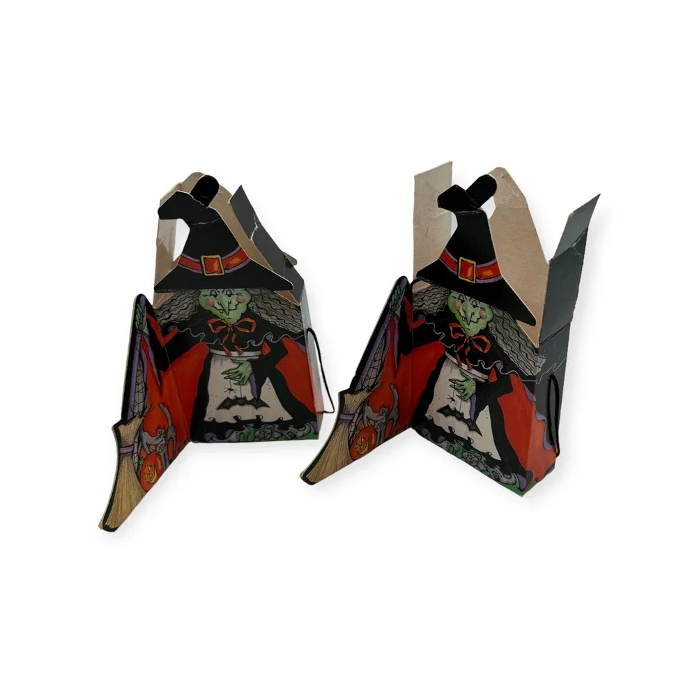 2 VTG 80s Midwest Imports of Cannon Falls Halloween Paper Witch Boxes Die Cut‎